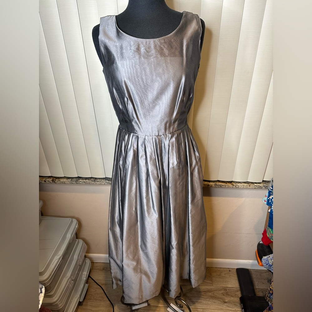 Vintage Laura Ashley Silver Tulle A-Line Dress Poplin Retro Look Size 8